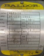 Baldor Reliance CDP3436 Electric DC Direct Motor .75 HP 1750 RPM 180 V 3.7 A 65B