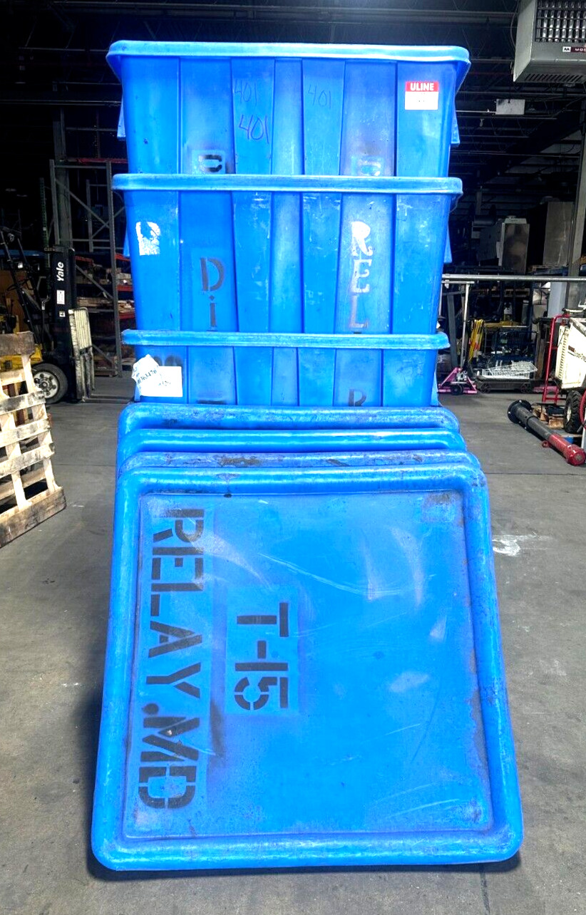 Lot of 4 Uline Bulk Container w/Lids H-1740BLU 45x45x44 Blue Tote Bin Gaylord_0 Lot of 4 Uline Bulk Container w/Lids H-1740BLU 45x45x44 Blue Tote Bin Gaylord