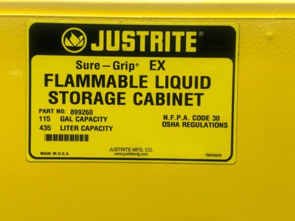 Justrite Flammable Liquid Storage Cabinet 115 Gallon Drum Roller Shelves 899260
