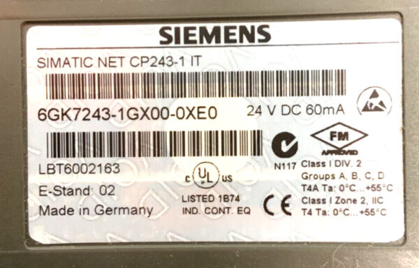 Siemens CP243-1 6GK7243-1GX00-0XE0 Simatic Net Communication Processor Module
