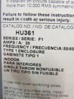 Square D Disconnect Heavy Duty Safety Switch 30 Amp 3 Pole HU361 Series E1