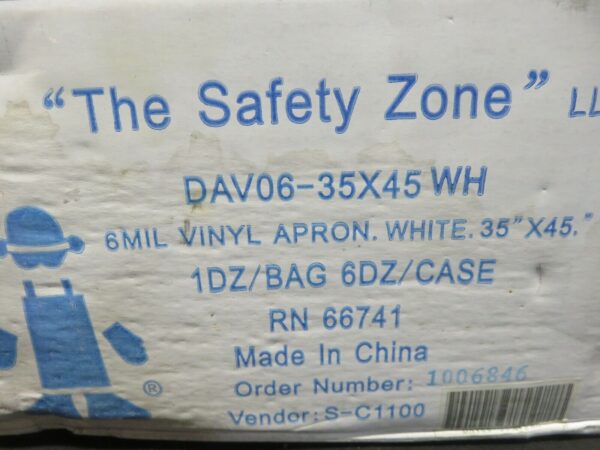 The Safety Zone 6 Mil Vinyl Apron DAV06-35X45WH White 35" x 45" Lot of 72 New
