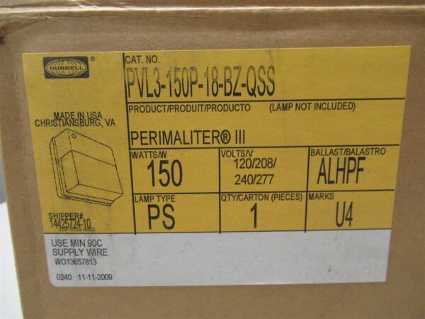 Hubbell PVL3-150P-18-BZ-QSS Perimaliter III Wall Lighting Ballast Mount 150W A7B