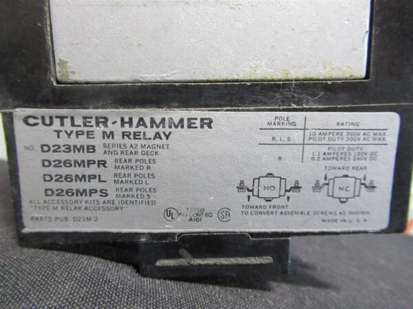 Cutler Hammer D23MB D26MPR D26MPL D26MPS Type M Relay