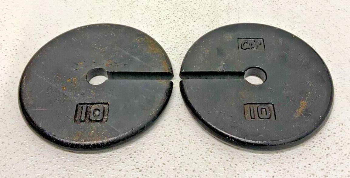 Lot of 2 CAP 10lb Slotted Cast Iron Calibration Weights 37A_0 Lot of 2 CAP 10lb Slotted Cast Iron Calibration Weights 37A