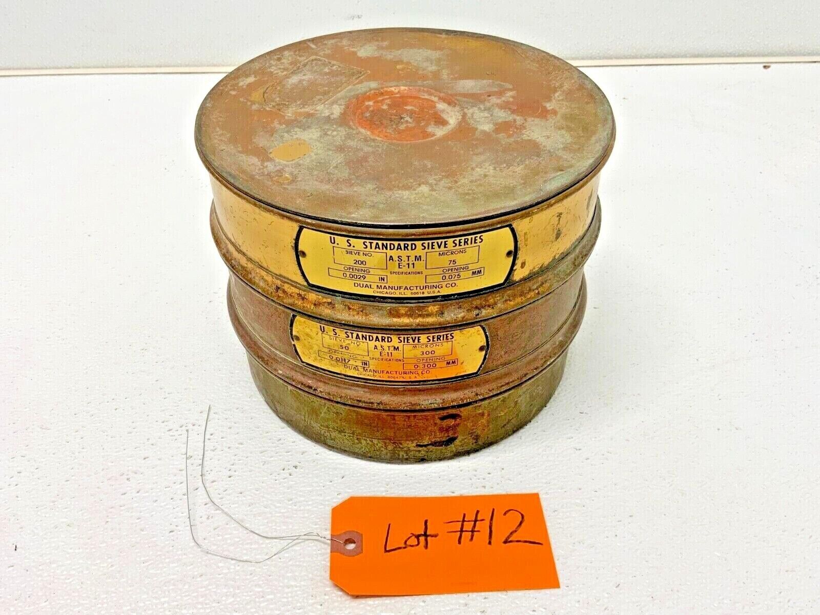 Set of 2 USA Standard Sieve Series Brass 8" Dia 50, 200 1 Base 1 Lid Lot #12 _0 Set of 2 USA Standard Sieve Series Brass 8" Dia 50, 200 1 Base 1 Lid Lot #12