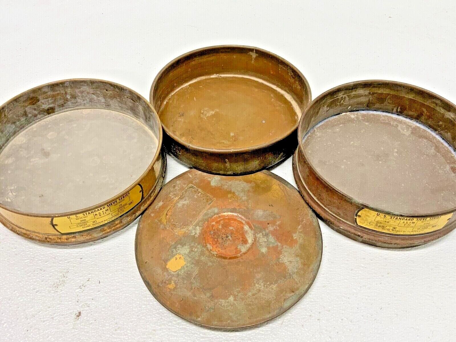 Set of 2 USA Standard Sieve Series Brass 8" Dia 50, 200 1 Base 1 Lid Lot #12 _2 Set of 2 USA Standard Sieve Series Brass 8" Dia 50, 200 1 Base 1 Lid Lot #12