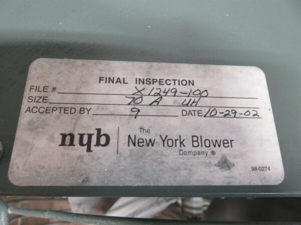 New York Blower NYB X1249-100 70Amp 1/4Hp Steam Heater