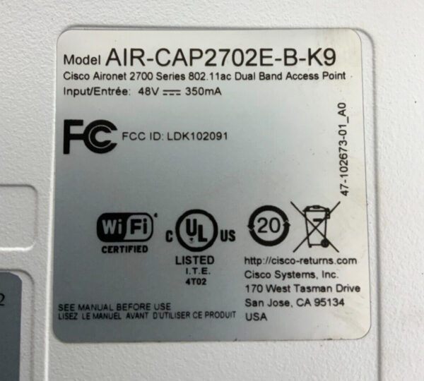 NEW Cisco Console AIR-CAP2702E-BK-9 Aironet 2700 Series Access Point 54C