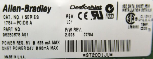 Allen Bradley 1784-PCIDS DeviceNet Series A Scanner Interface Card 65A