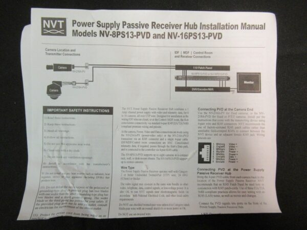 Network Video Technologies NV-8PS13-PVD 8 Ch Power Supply Passive Receiver Hub