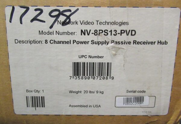 Network Video Technologies NV-8PS13-PVD 8 Ch Power Supply Passive Receiver Hub