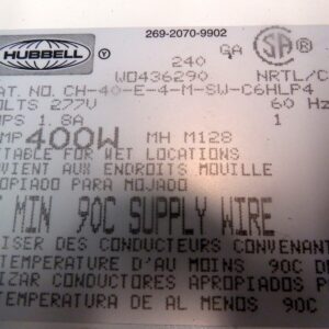 Hubbell CH-40-E-4-M-SW-C6HLP4 Light Fixture Tribay 400W New