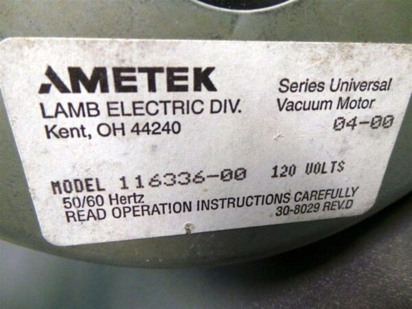 Ametek Lamb Electric Vacuum Motor 116336-00 120V 60HZ