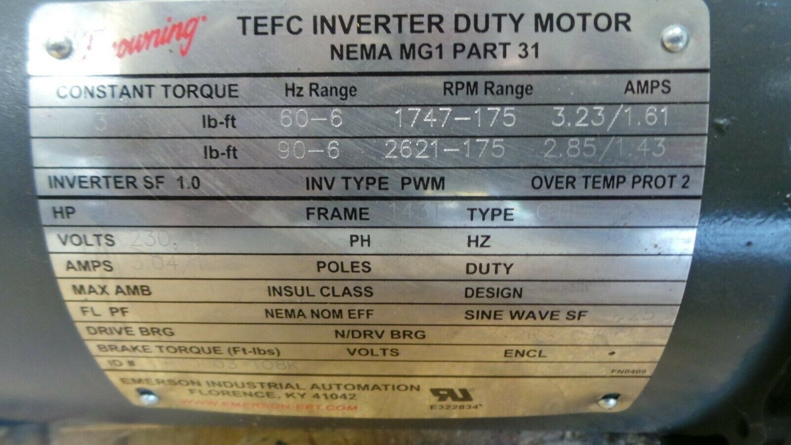 Browning Series 3000 Intelligear CBN30125B3A 1HP 1730RPM 143T Frame w/ Gear New._3 Browning Series 3000 Intelligear CBN30125B3A 1HP 1730RPM 143T Frame w/ Gear New.
