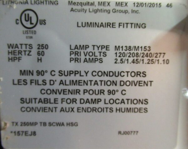 Lithonia Lighting TX 250MP TB SCWA HSG Luminaire Fitting Ballast Housing New
