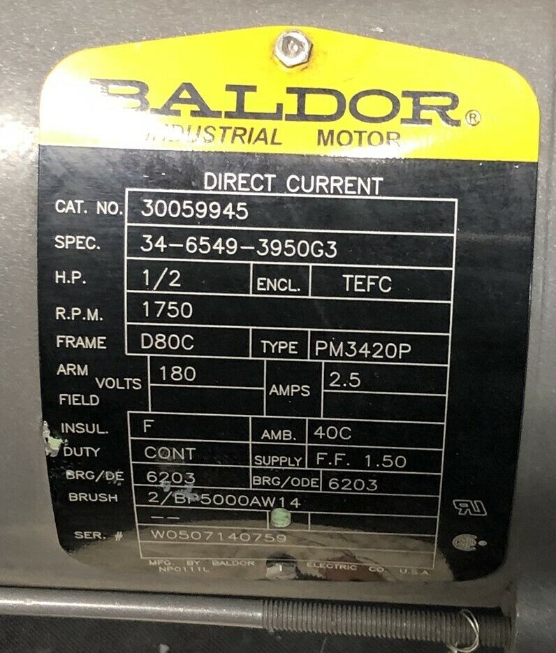 Baldor Industrial Direct Current Motor 30059945 .5 HP 1750 RPM D80C Frame _2 Baldor Industrial Direct Current Motor 30059945 .5 HP 1750 RPM D80C Frame