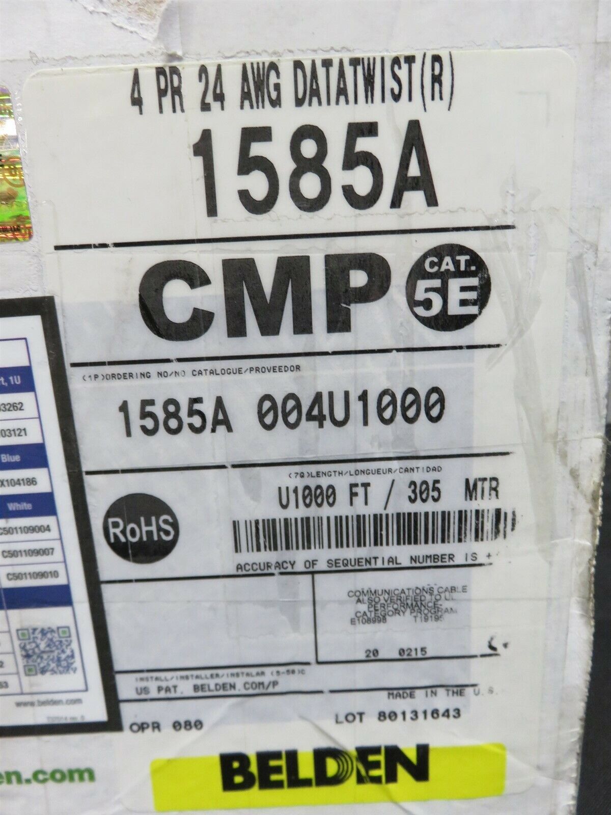 Belden CAT5E 1585A 004U1000 305 MTR Data Twist Cable _3 Belden CAT5E 1585A 004U1000 305 MTR Data Twist Cable