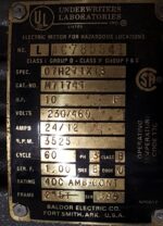 Underwriter Laboratories M7174T Baldor 10 HP Motor 3525 RPM 230/460 E5A