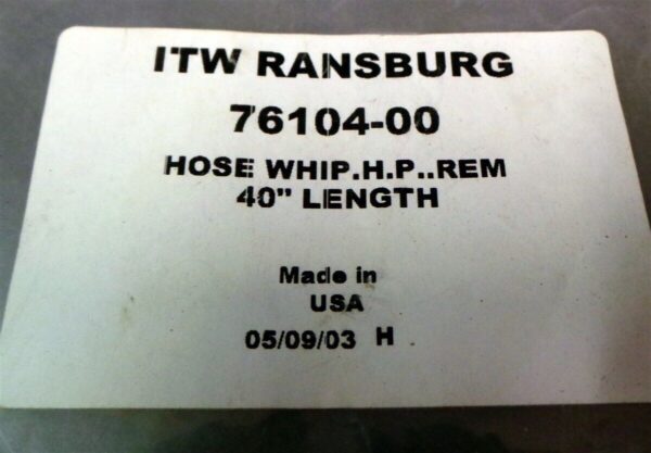 ITW Ransburg 76104-00 Hose Whip H.P. Rem 40" Length New