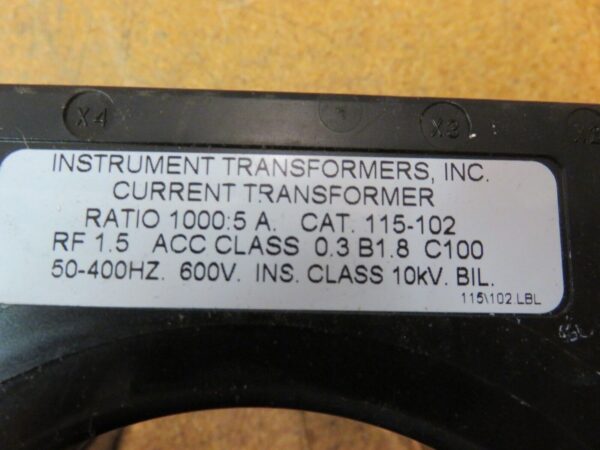 Instrument Transformers Current Transformer Ratio 1000.5A 115-102 600V