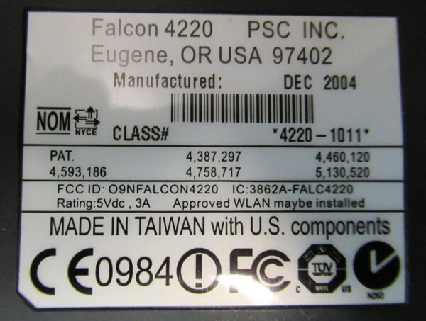 Falcon Follett 4220-1011 Color Laser Barcode Data Scanner Portable Battery New