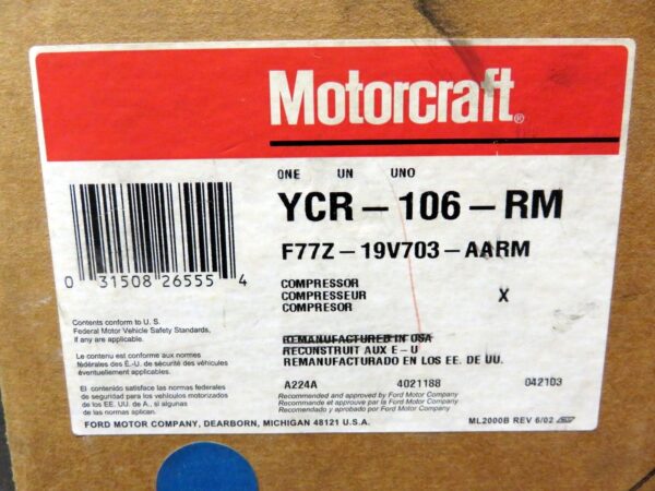 Motorcraft YCR-106-RM Compressor Clutch Remanufactured F77Z-19V03-AARM