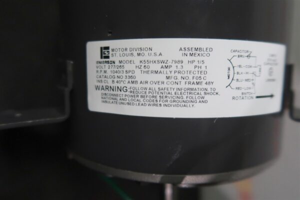 Emerson K55HXSWZ-7989 1/5 HP Condenser Motor Fan RPM 1040/3 Speed 277/265 V New