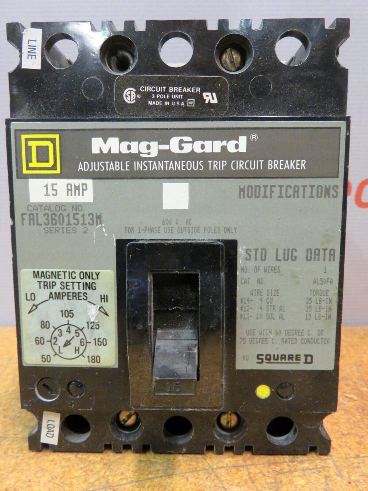 Square D FAL3601513M Mag-Guard 15 Amp Circuit Breaker Series 2 _0 Square D FAL3601513M Mag-Guard 15 Amp Circuit Breaker Series 2
