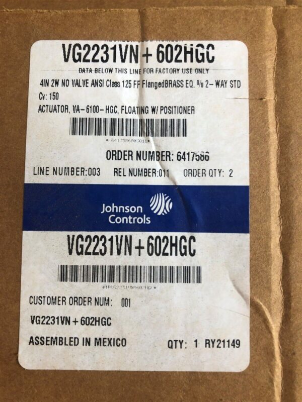 Johnson Controls VG2231VN + 602HGC Actuator Positioner 4" Flanged Iron Valve