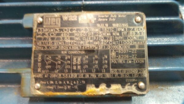 Weg Electric Motors TE1BFOXON Inverter Severe Duty Motor Phase 3 3HP