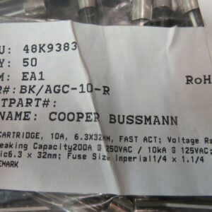 Cooper Bussmann Cartridge 10 Amp Fuse 48K9383 New Lot of 50.