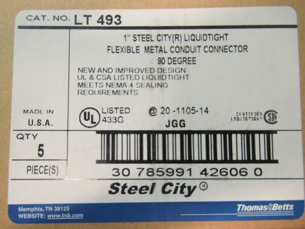 Thomas & Betts LT 493 1" LiquidTight 90 Degree Conduit Connector Lot of 25