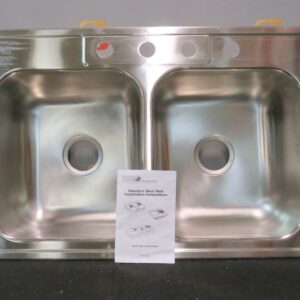 Revere Puritan Kitchen Double Sink PBLD3322D8SN4 4 Hole 33X22 Free Shipping