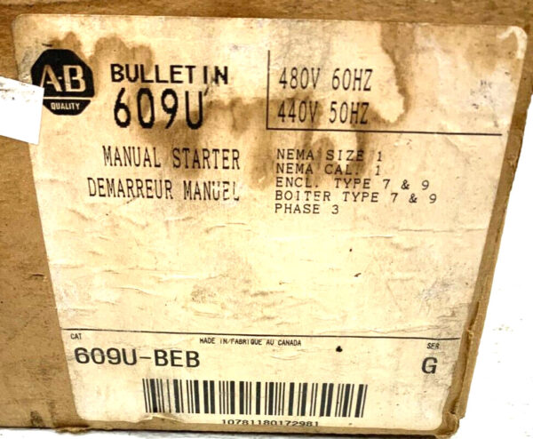 NEW Allen-Bradley 609U-BEB Hazardous Location Manual Starting Switch NEMA 1 32C