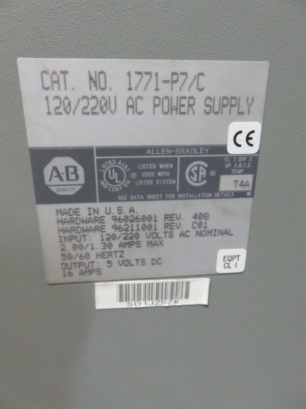 Allen Bradley 1771-P7/C 102/220V AC Power Supply 1171-P7 16 Amps