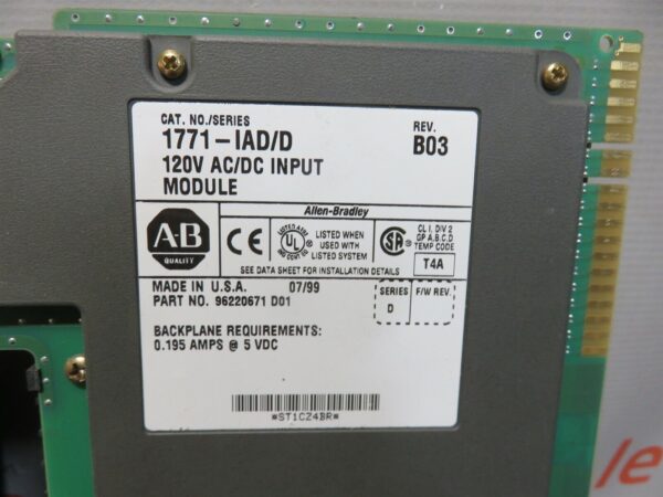 Allen Bradley 1771-IAD/D Rev B03 B02 120V AC/DC Input Module Lot of 4