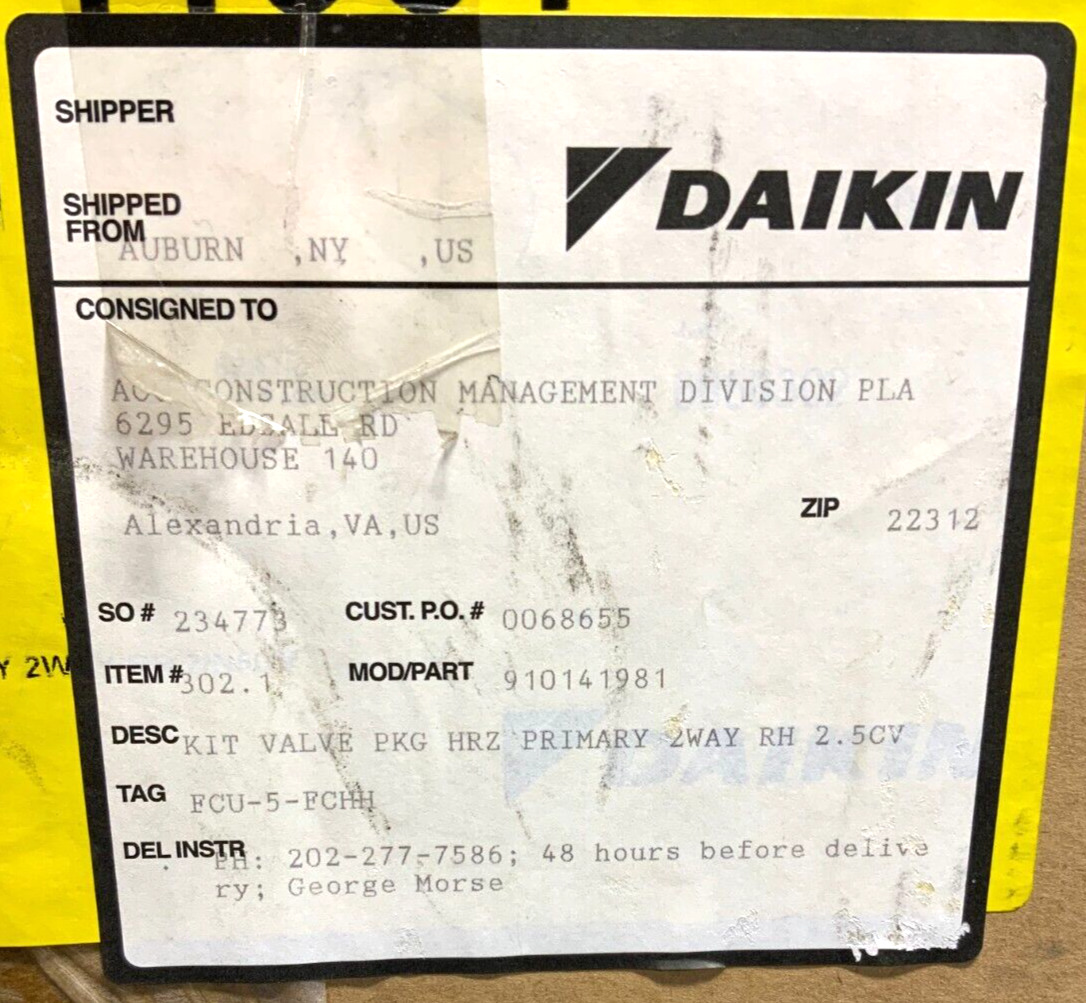 Daikin Siemens 910141981 SFA71U/1 Primary 2-Way Valve Assembly Kit Actuator 37B_9 Daikin Siemens 910141981 SFA71U/1 Primary 2-Way Valve Assembly Kit Actuator 37B