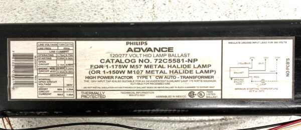 NEW Philips Advance 72C5581-NP HID Metal Halide Lamp Ballast 120/277V 60Hz 21C