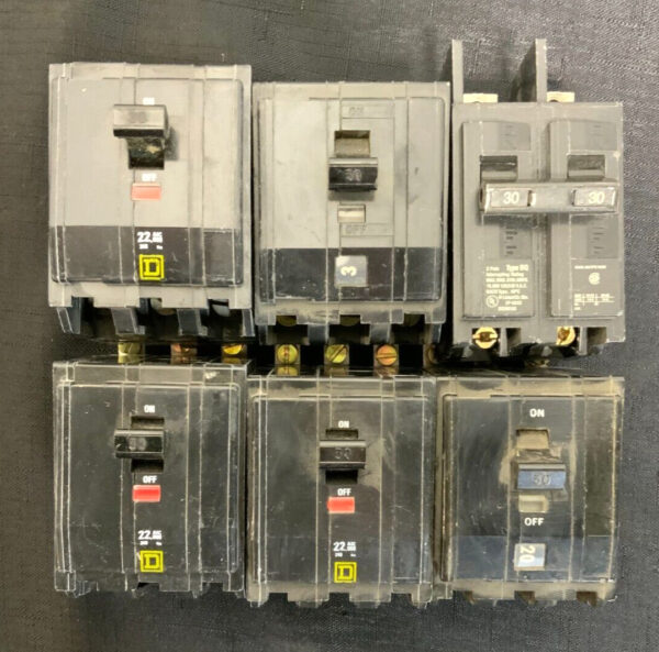 Mixed Lot of 6 Square D Siemens BQ2B030 30A Amp Circuit Breakers 231D