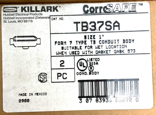 NEW Lot of 10 Hubbell Killark TB37SA 1" Form 7 Type TB Aluminum Conduit Body