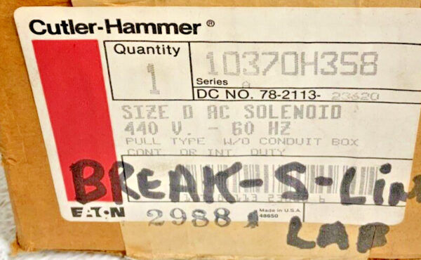 New Eaton Cutler-Hammer 10370H358 Size D AC Solenoid Series A 440V 60HZ 263G