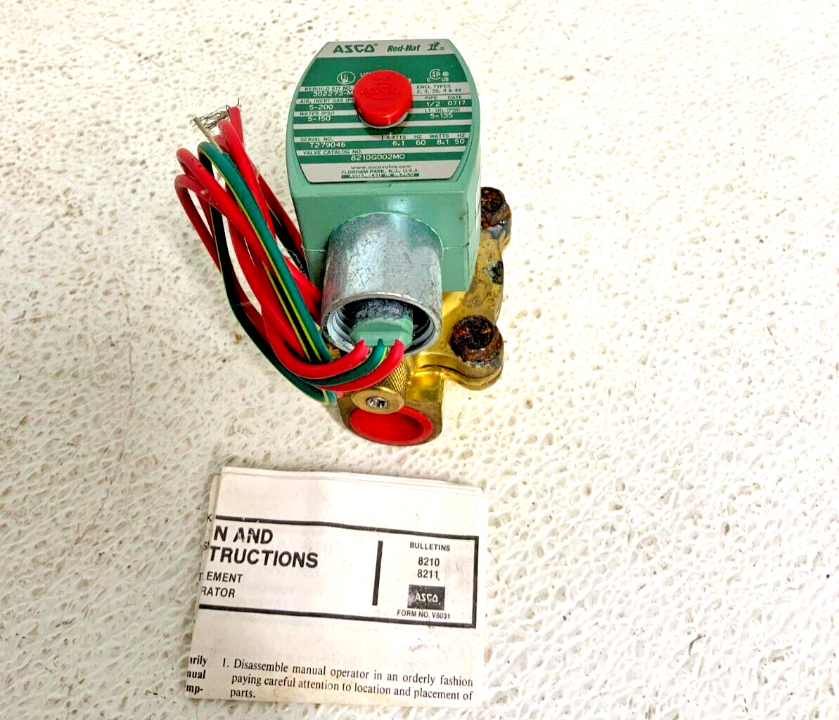 ASCO 8210G002MO Red Hat II Brass Solenoid 2-Way Valve 1/2" Pipe 6.1/8.1W 265B_0 ASCO 8210G002MO Red Hat II Brass Solenoid 2-Way Valve 1/2" Pipe 6.1/8.1W 265B