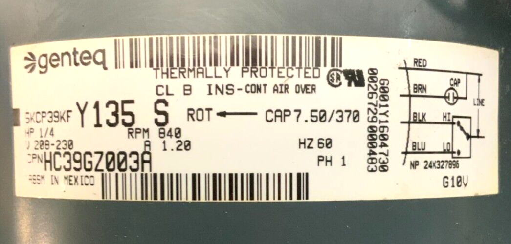 Genteq 5KCP39KF Y135S Heat Pump Fan Condenser Furnace Blower Motor 1/4HP 241C_9 Genteq 5KCP39KF Y135S Heat Pump Fan Condenser Furnace Blower Motor 1/4HP 241C