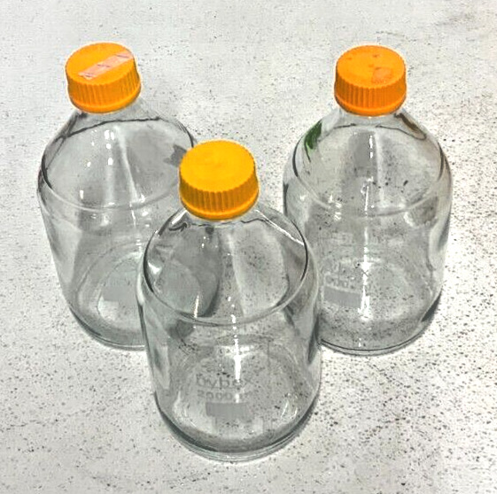 Lot of 3 Hybex 2000mL Borosilicate Glass Lab Storage Media Bottle Flask 56C_0 Lot of 3 Hybex 2000mL Borosilicate Glass Lab Storage Media Bottle Flask 56C