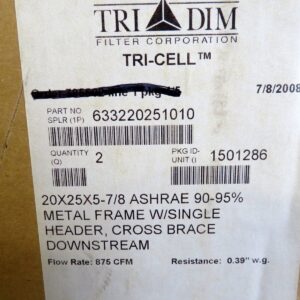 Tri Dim Tri-Cell Metal Frame Air Filter 20X25X5 7/8" 633220251010 Lot of 2