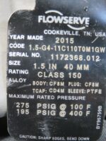 Durco Flowserve 1 1/2" -150 Fig 411Class 150 1.5-G4-11C110TOM1GW Flanged New