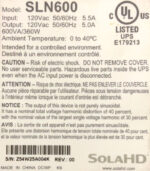 Emerson SLN600 SolaHD Battery Backup Surge Protector 120VAC 5A 360W 58C