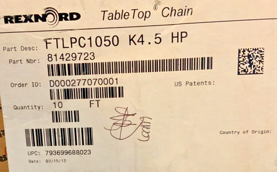 Rexnord FTLPC1050 K4.5" 10 ft LPC Table Top Industrial Chain 4.5" X 10' Feet 14A_7 Rexnord FTLPC1050 K4.5" 10 ft LPC Table Top Industrial Chain 4.5" X 10' Feet 14A