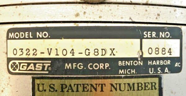 General Electric GE Gast 5KH33DN137BX 0322-V104-G8DX AC Motor Vacuum Pump 37C